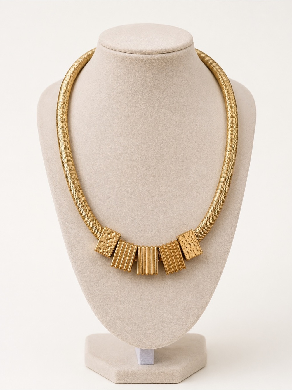 Textured Gold Collar Necklace with Geometric Accents